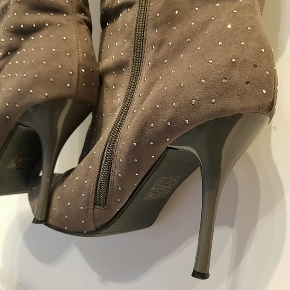 Gray Knee High Boots Rhinestone Slouchy Knee- High Boots Size 8 - Picture 3 of 8